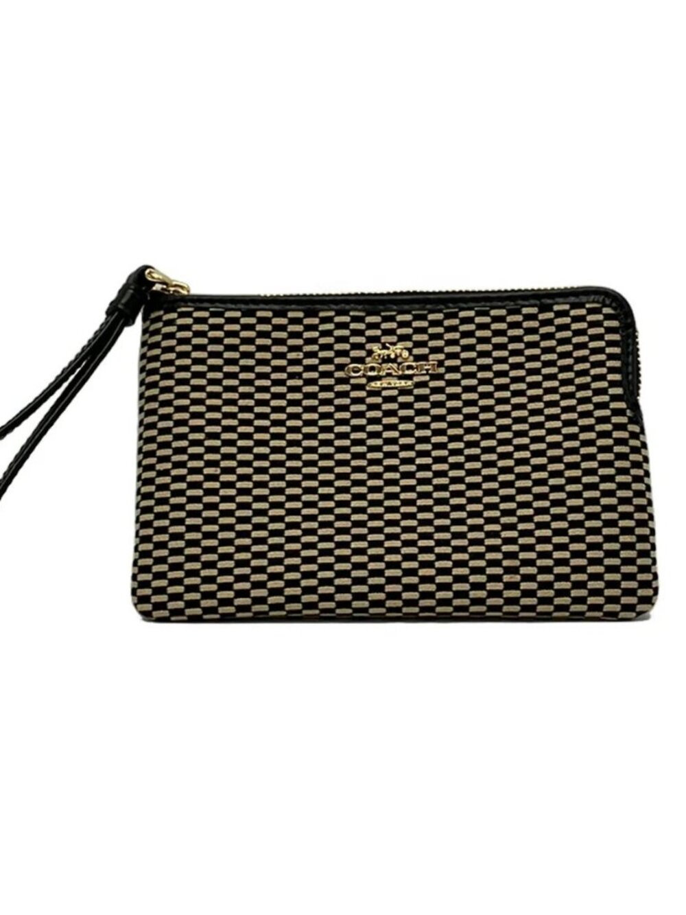COACH Legacy Exploded Jacquard Corner Zip F13311 Black Beige Jacquard Leather
